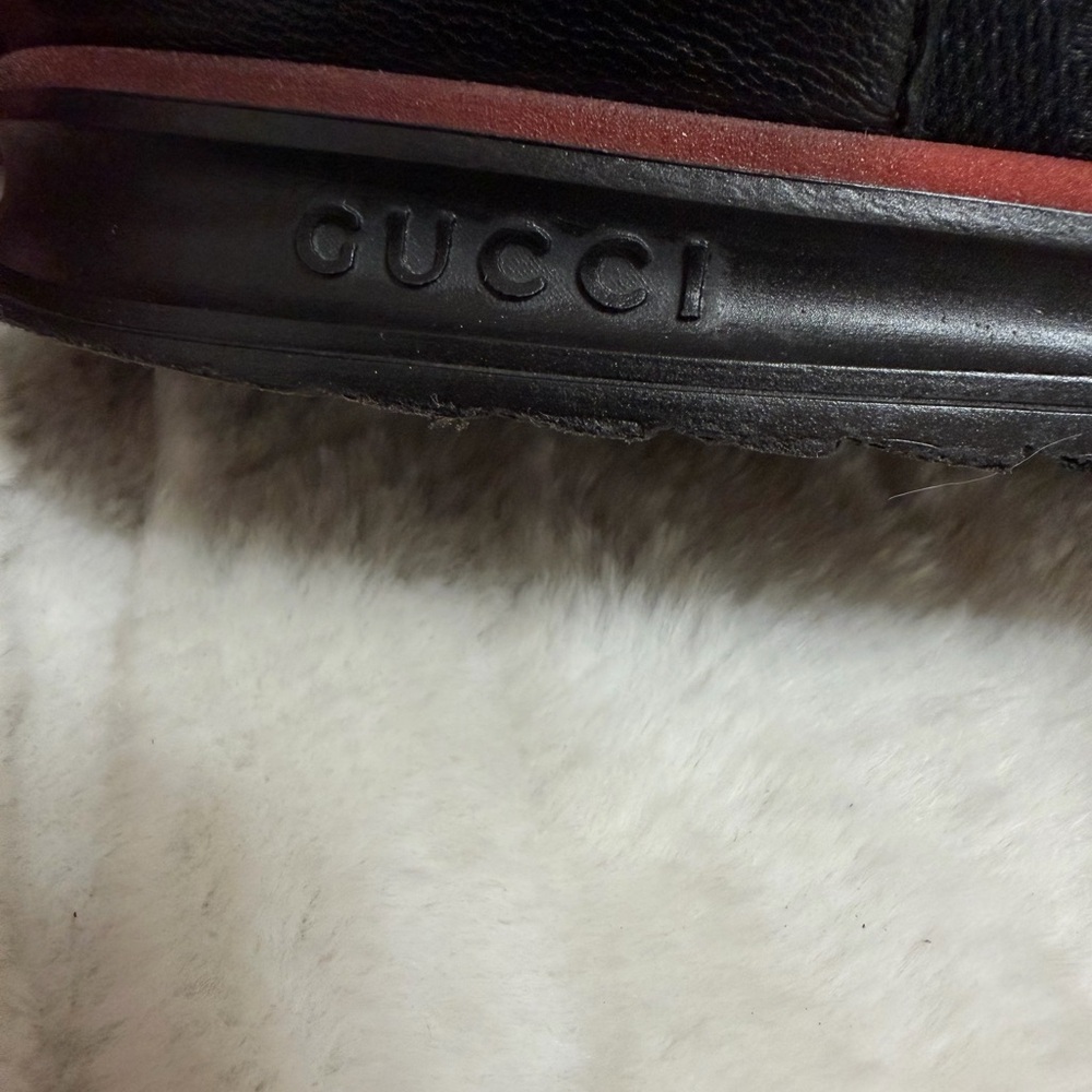Gucci Ace Black Leather Canvas Signature Red Stripe Low Tennis Sneakers 10.5 - Picture 9 of 16